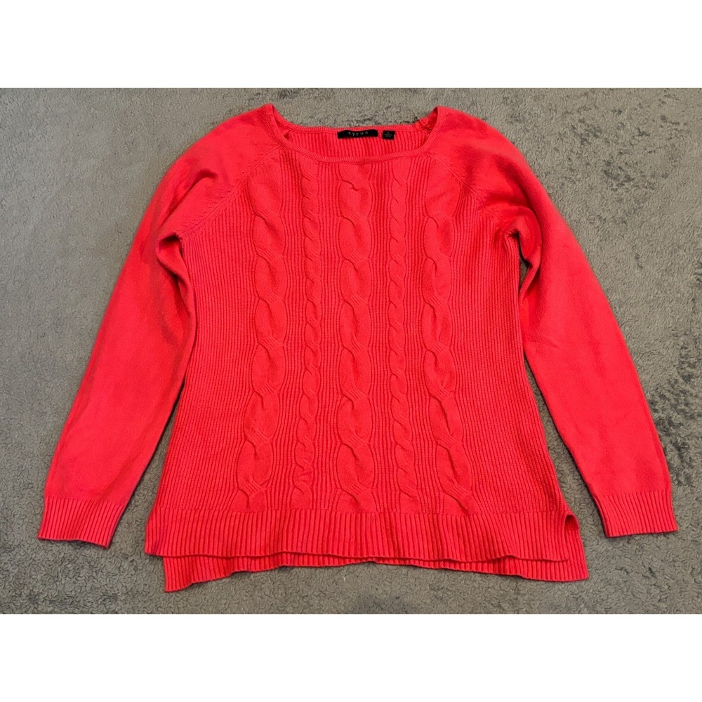 Cyrus Cable Knit Sweater Womens Large Coral Long Sleeve Pullover Casual